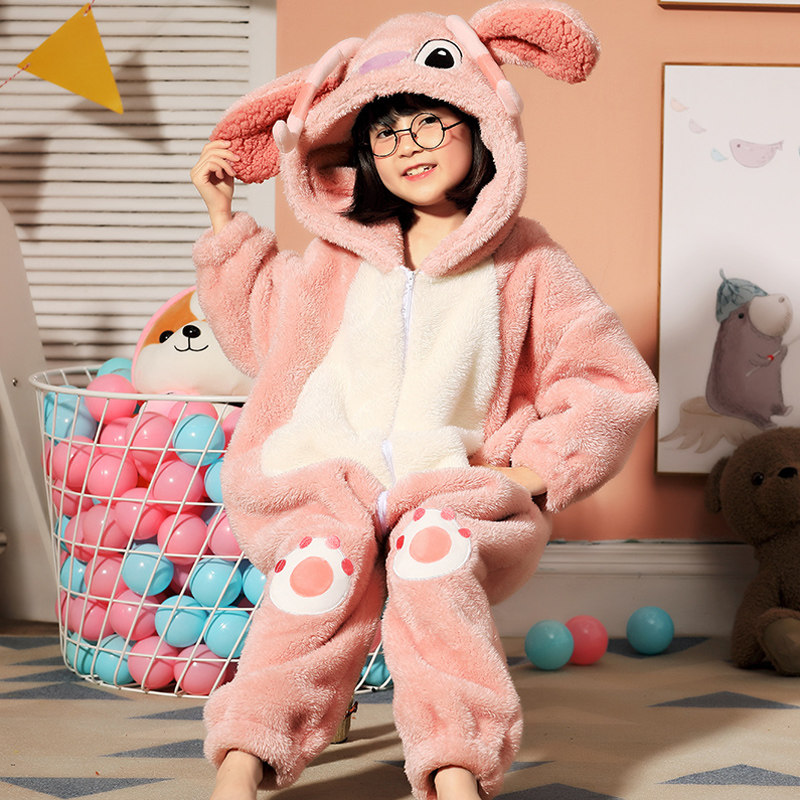 皮卡丘女童连体冬款珊瑚绒加厚睡衣 珊妤睡衣/家居服套装