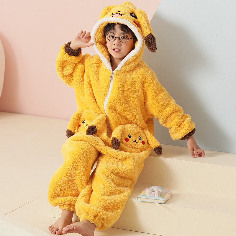 皮卡丘连体男童秋冬季法兰绒睡衣 珊妤睡衣/家居服套装