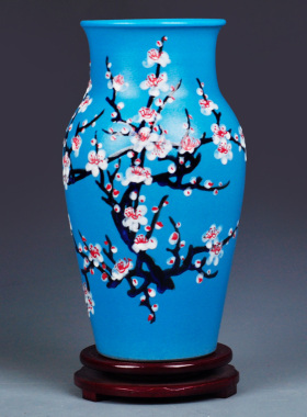 手绘天蓝珍珠釉花瓶景德镇陶瓷器客厅博古架装饰工艺品摆件