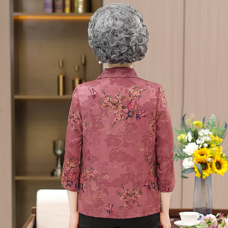 胖妈妈夏装加肥加大码真丝绸缎衬衫中老年人女装奶奶老太太春秋装
