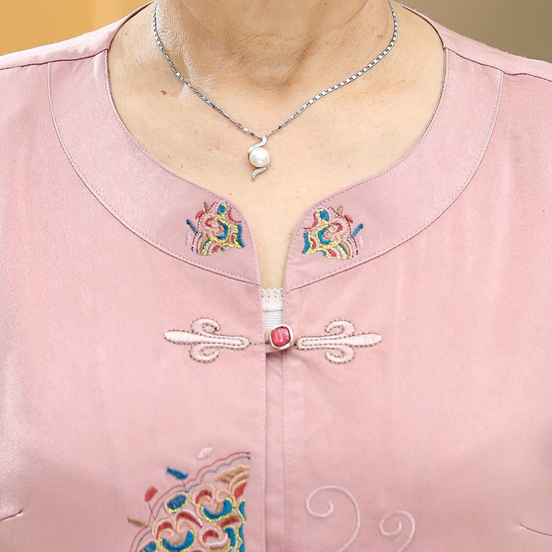 老年人夏装女奶奶真丝绸缎衬衫婚礼婚宴老人太太套装妈妈唐装衣服