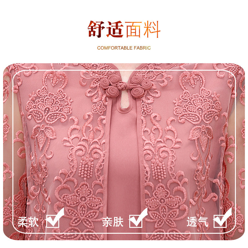 奶奶夏装女假两件套T恤喜婆婆婚宴装中老年人套装大码胖妈妈礼服