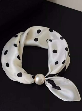 冰丝缎贝珠磁扣丝巾时尚百搭护颈