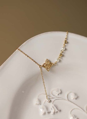 有鱼四叶草珍珠不掉色钛钢项链