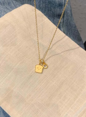 金色卡通吐司面包跑环项链精致