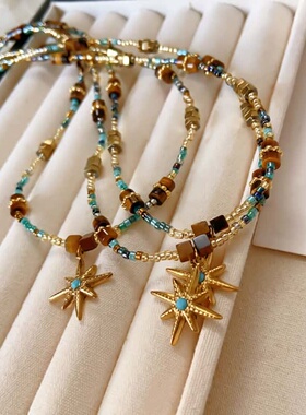 2025复古手工天然石串珠项链