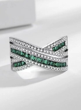 跨境外贸热销精工奢华满钻绿尖晶镶嵌高端货源结婚戒锆石戒指批发