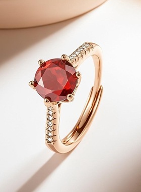 蛇年热销一生一世两克拉活口戒指轻奢香槟金色微镶锆石送女友