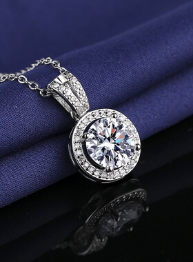 日韩新款时尚简约满钻圆包吊坠锆石女士项链三克拉锁骨链饰品批发
