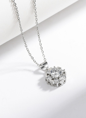 欧美跨境热销时尚奢华爱心花卉莫桑石璀璨超闪高碳钻项链锁骨链女