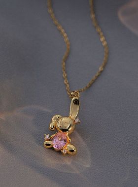 项链女网红兔子锆石花朵小众时尚新款设计感吊坠气质套装钛钢项链