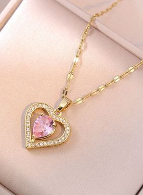 项链女 日韩风时尚网红爱心锆石小众新款设计感吊坠气质钛钢项链