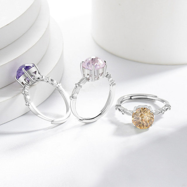 Douyin hot selling colorful treasure fireworks cut high carbon diamond ring women's electroplated real gold jewelry cross-border live broadcast dropshipping