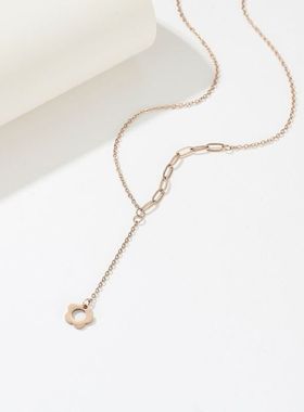 钛钢项链女 日韩风ins风锁骨链字母玫瑰花吊坠小众设计感饰品