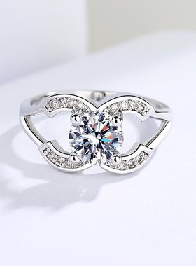 欧美跨境新品时尚女士六爪双c韩式女百搭首饰指环莫桑石戒指