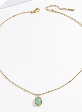 项链女 欧美ins风跨境不锈钢蓝色猫眼项链小众设计时尚气质锁骨链