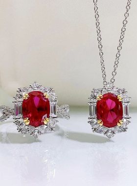 辉之翼银饰 2023新款2克拉仿红宝石女鸽血红色925纯银高碳钻吊坠