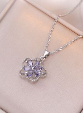 项链女网红旋转七彩锆石花朵小众时尚新款设计感吊坠气质钛钢项链