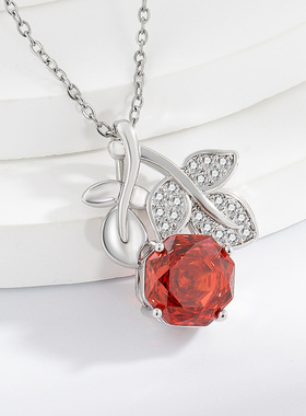 直播热卖彩宝高碳钻千禧玫瑰花切项链女欧美跨境时尚满钻吊坠