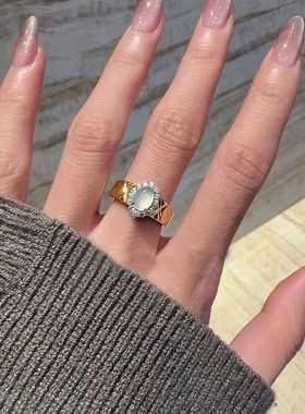 辉之翼珠宝天然水沫玉戒指女925银镀金蛋面5*7高冰玉石复古气质款