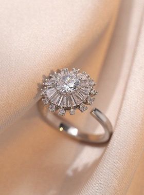 戒指女 太阳花锆石开口戒指甜美小众设计时尚食指戒网红可调节指