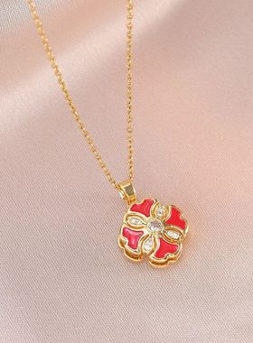 项链女新款日韩旋转锆石花朵小众戒指新款设计感吊坠气质钛钢项链