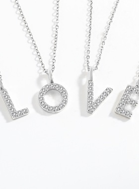 欧美跨境热销满钻微镶镶锆石超闪字母项链女吊坠锁骨链感饰品