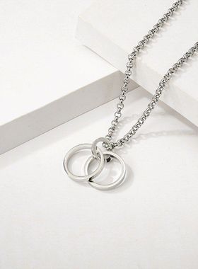 钛钢项链 时尚三环吊坠嘻哈女ins配饰韩版个性挂件简约长款毛衣链