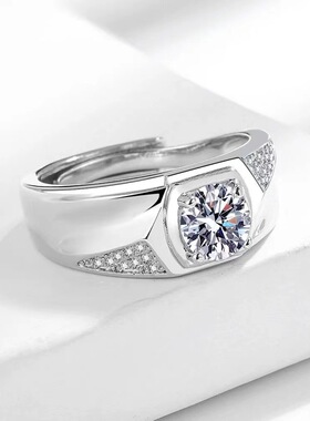 Tiktok直播热销高碳石仿真钻石戒指男超闪一克拉指环跨境戒指批发