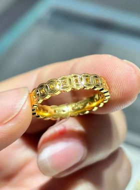 辉之翼珠宝新款S925银镀金小红书爆款铜钱古币复古新中式精致戒指