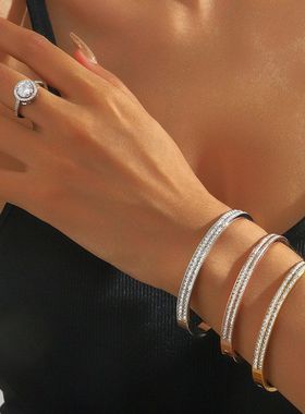 手镯女跨境钛钢满天星手镯镶钻电镀锆石气质不锈钢手饰满天星时尚