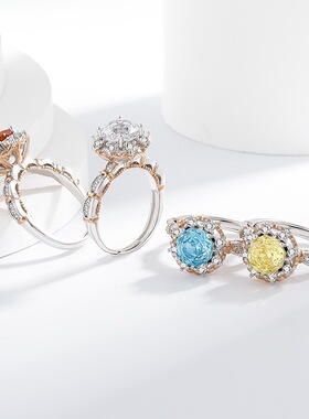 欧美跨境双色八边形玫瑰切戒指女镶嵌帕帕拉恰高碳钻分金色指环女