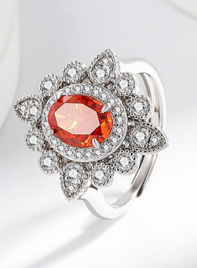 女爆款超闪高碳钻太阳花花冠戒指