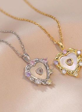 项链女日韩气质时尚简约微镶满锆爱心网红个性小众设计锁骨链饰品