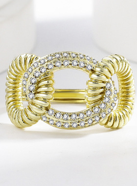 欧美时尚ring通体镀s925银戒指女式拉丝感气质食指戒满钻指环