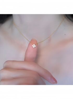 幸运四叶草纯银钻石锁骨链送女友