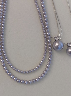 施家熏衣草紫戴妃珍珠项链耳钉银