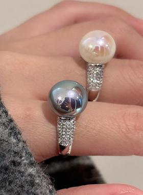 人造akoya真多麻单颗珍珠戒指银