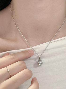 简约单颗珍珠万能扣吊坠项链纯银