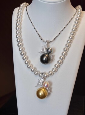 大溪地色系珍珠吊坠万能扣项链银