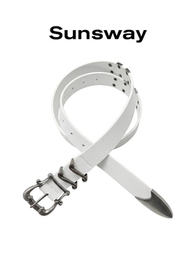 SUNSWAY简约优雅白色铆钉皮带