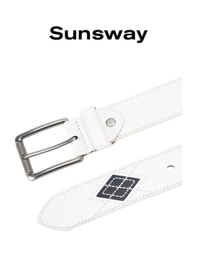 SUNSWAY简约白色菱格合金扣腰带