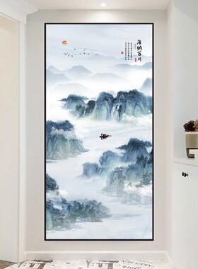 入户玄关装饰画流水生财客厅山水画自粘壁画过道走廊背景墙贴纸画