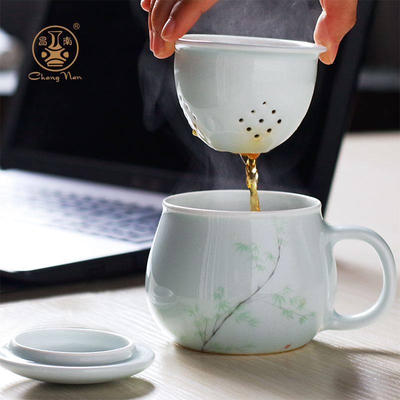 昌南陶瓷景德镇茶具过滤茶杯个人专用高档办公室泡茶杯茶水分离杯