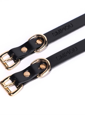 【Save Me】真皮复古铃铛项圈choker项链男女皮质高级黑色带牵引