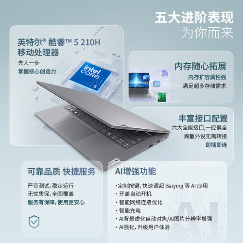 【政府补贴】联想扬天V14英特尔酷睿Core 1TB512GB固态集显轻薄便携商务办公学生笔记本电脑官方旗舰正品 - 图0