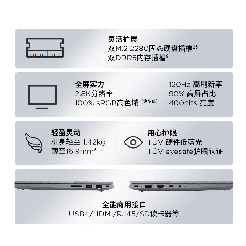 【爆款】ThinkPad联想ThinkBook14/16锐龙R7 8845H 1TB固态高色域银灰色商务办公本1416英寸笔记本电脑