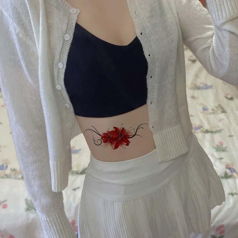 彩色彼岸花纹身贴锁骨手臂遮挡疤痕性感魅惑高级感半永久防水女 - 图3