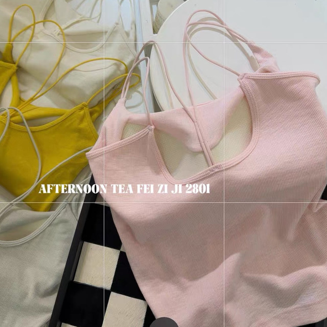 Feizi Ji 2801 double shoulder strap camisole women's early spring fashionable backless ສາຍ U-shaped ງາມແລະຫນ້າເອິກ pad all-in-one top