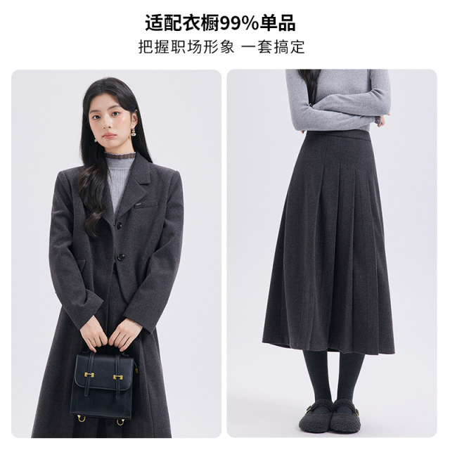 达佳诗灰色毛呢西装外套女2025新款小个子秋冬加厚面试套装短外套